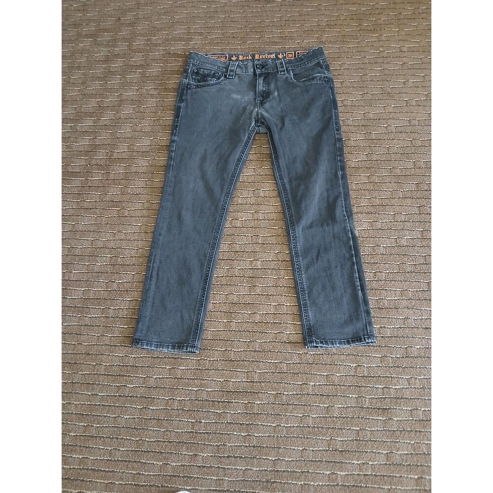 Rock Revival Lowry Black Y2K Rock / Grunge Studded Jeans Men's 36 X 30 Straight